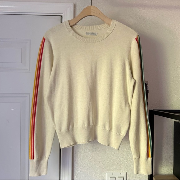 Outerknown cream ivory organic cotton rainbow striped long sleeve sweater - Picture 1 of 6